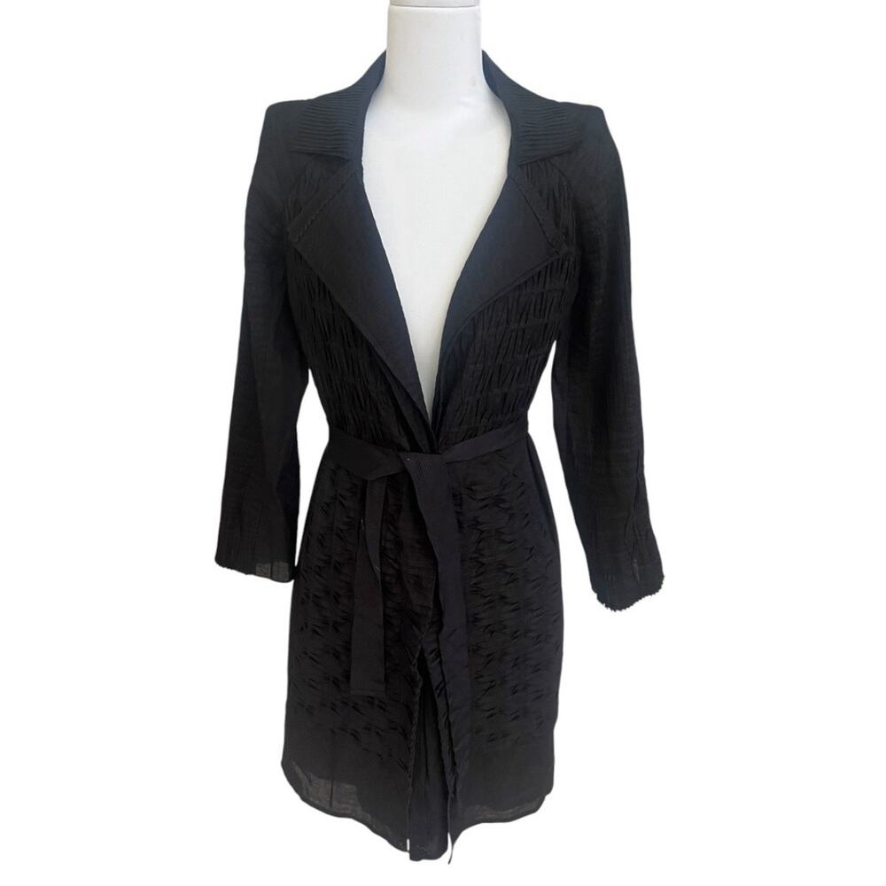 Elie Tahari Black Coat Jacket Cotton Pleated Details S Belted Party Whimsygoth